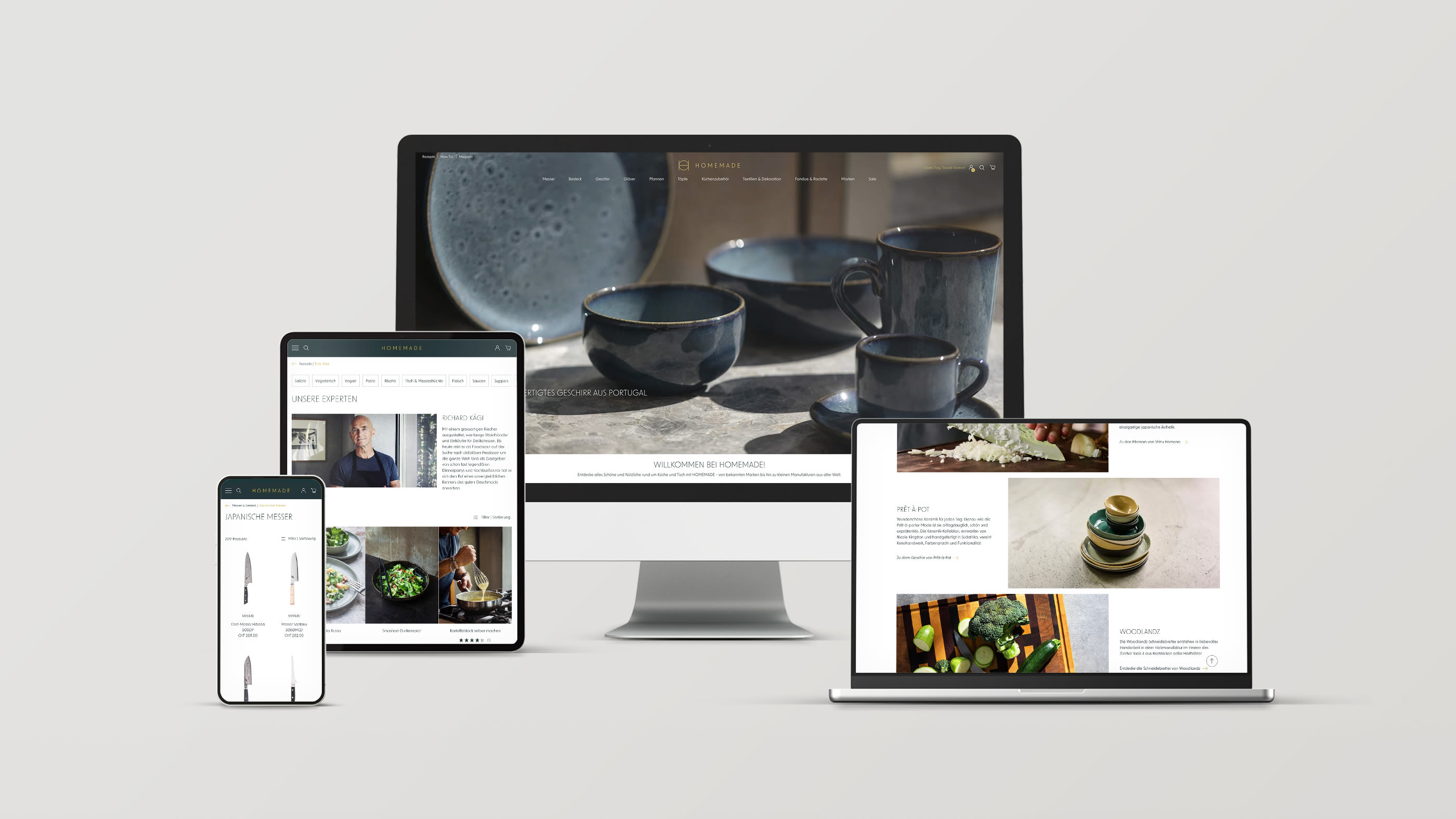 Desktop, laptop, tablet, and smartphone displaying the Homemade website on different devices Desktop, laptop, tablet, and smartphone displaying the Homemade website on different devices