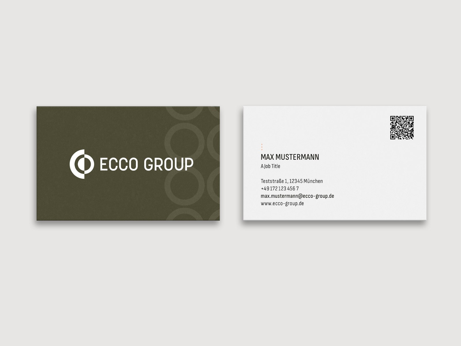 Front and back of the ECCO Group business card Front and back of the ECCO Group business card