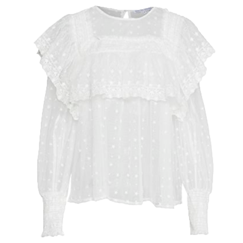 English Factory Floral Embroidered White Ruffle Blouse