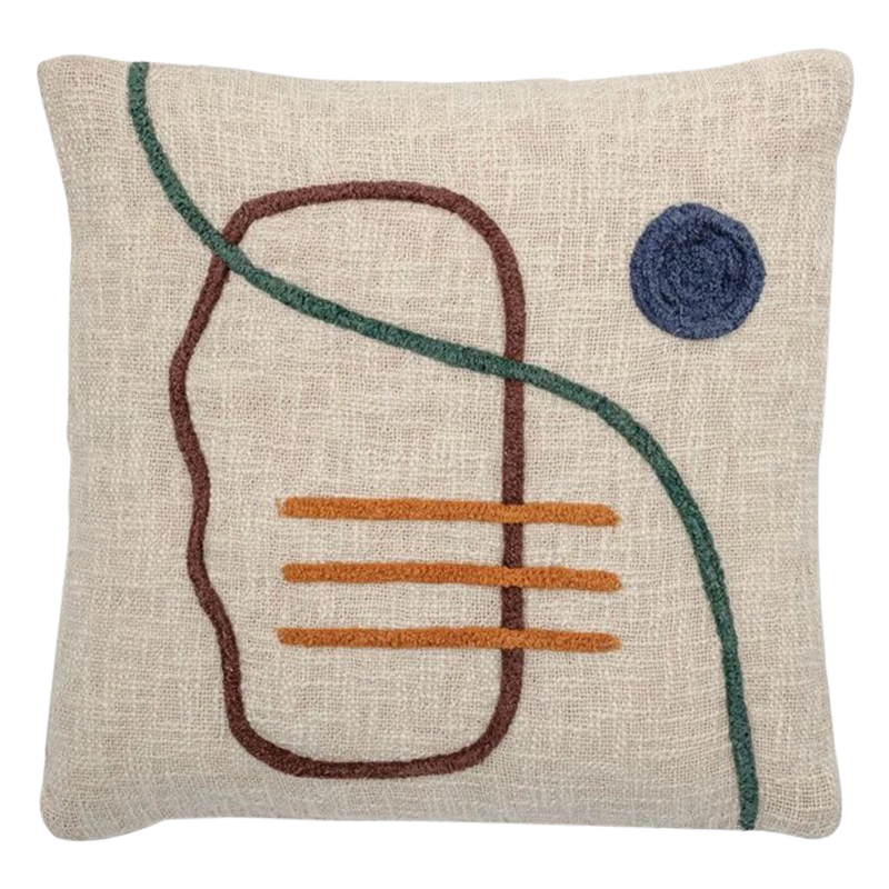 Abstract Embroidered Cotton Pillow