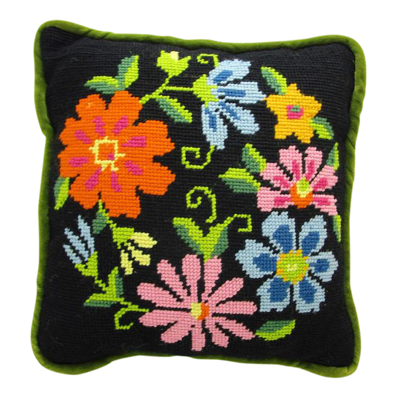 All Vintage Fabrics Floral Needlepoint Pillow