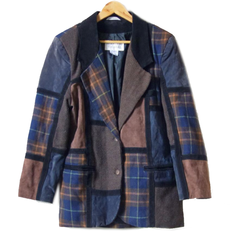 Etsy Vintage 80s Colorblock Plaid Patchwork Leather Coat