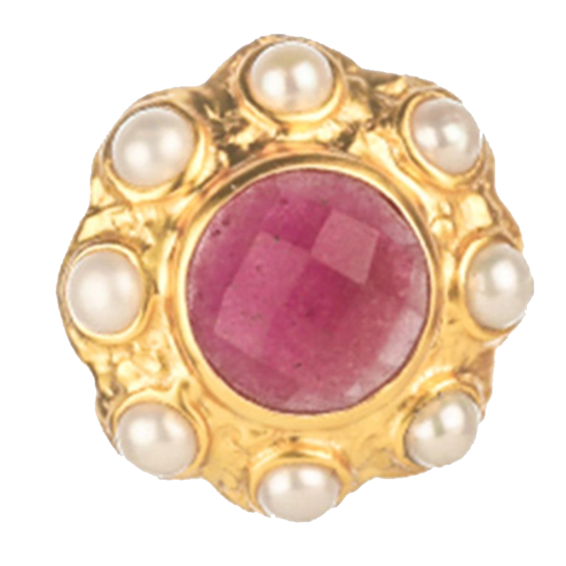 Valere Lola Agate, Pearl, and 24K Gold-Plated Ring