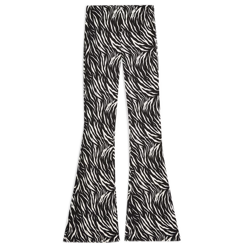 Topshop Black And White Zebra Print Crinkle Flare Pants