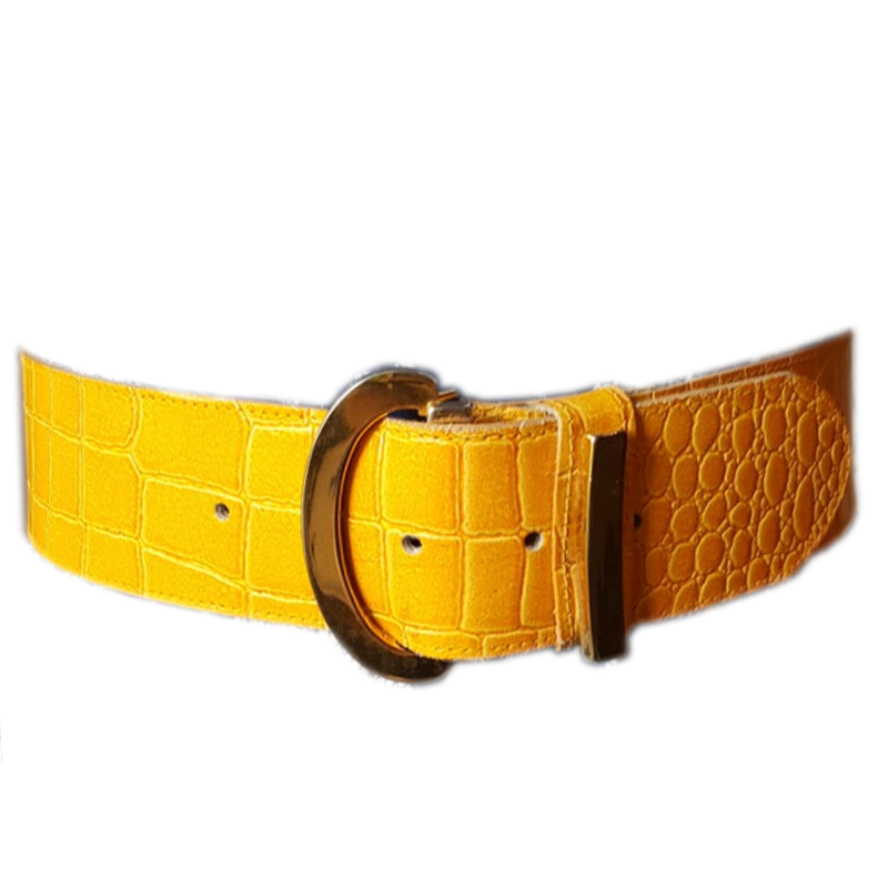 Etsy Vintage 80s Wide Yellow Leather Belt