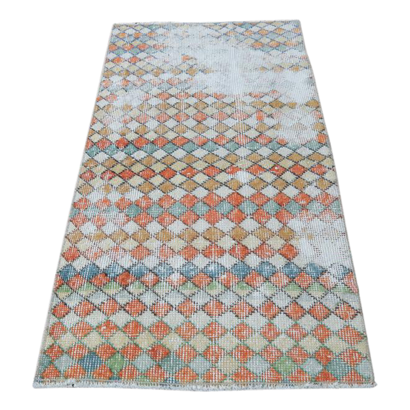 Rugser Distressed Check Turkish Rug
