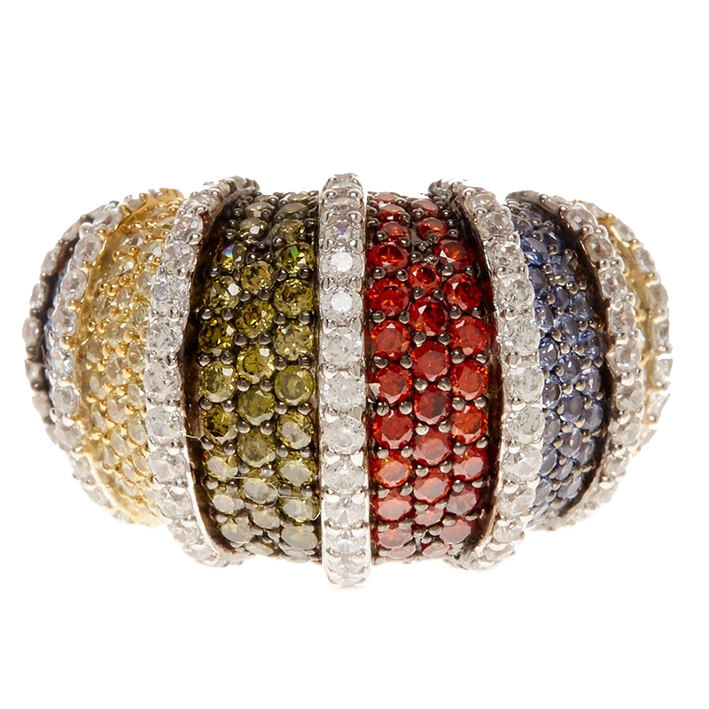 Suzy Levian Sterling Silver Multicolor CZ Pave Row Ring