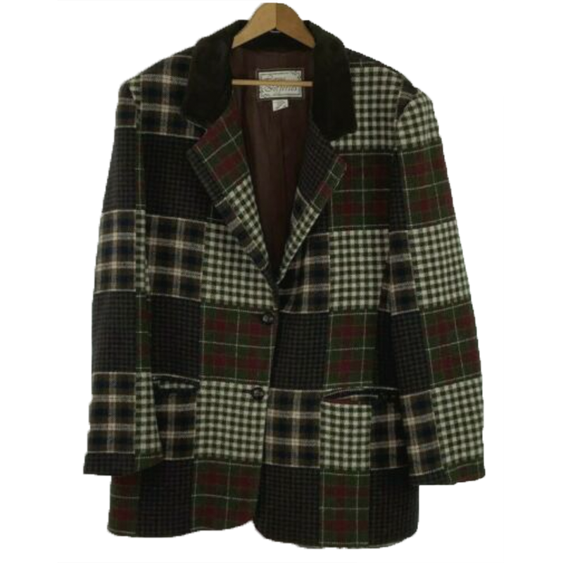 eBay Vintage Wool-Blend Patchwork Plaid Blazer
