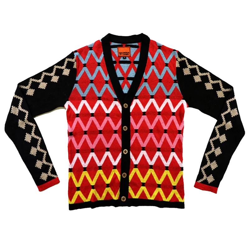 Maxhosa Africa men's Jacquard Medium Weight Knit Cardigan
