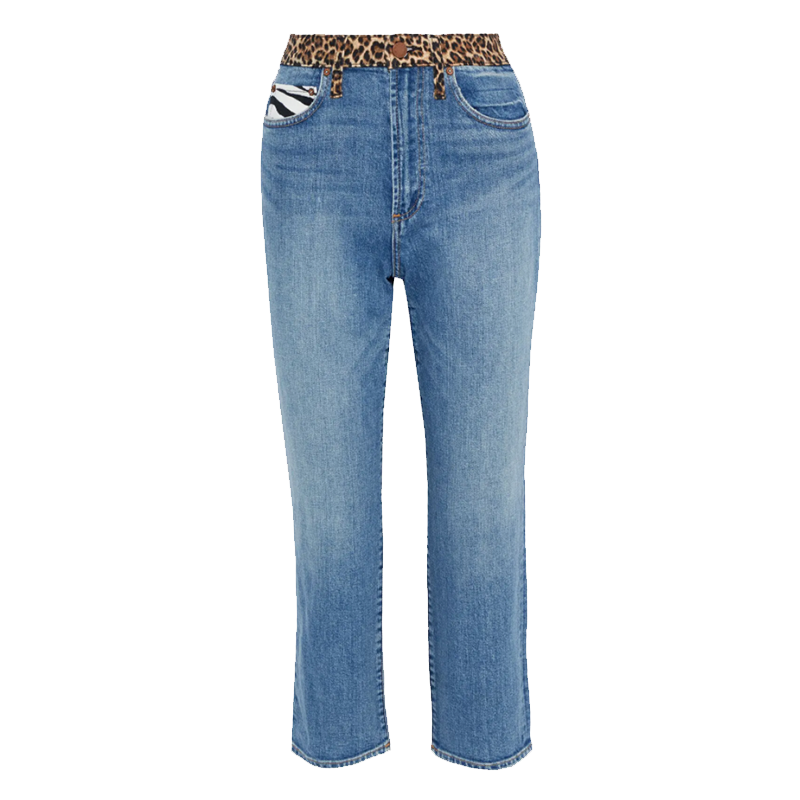 Alice & Olivia cropped patchwork high-rise straight-leg jeans