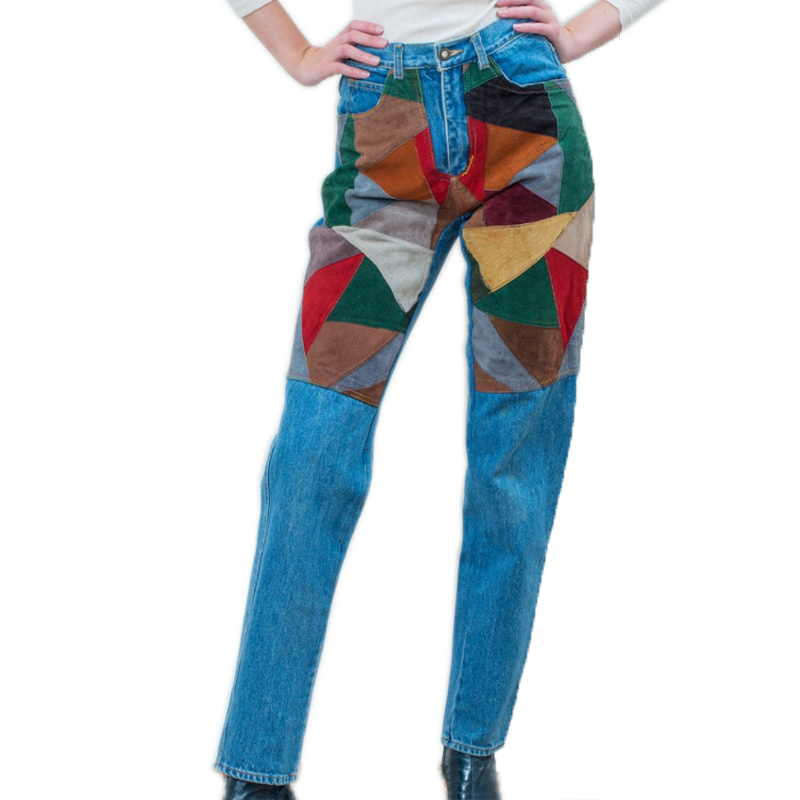 Etsy Vintage suede patchwork jeans