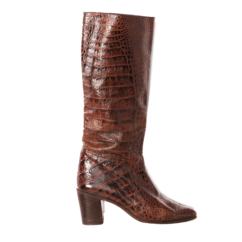 Etsy Vintage Knee-High Croc-Embossed Western Block Heel Boots