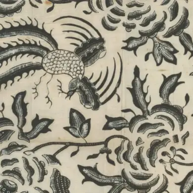 Un tissu Vlisco ancien indigo et blanc à motifs de fleurs