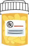 Illustration of yellow, filled pill bottle