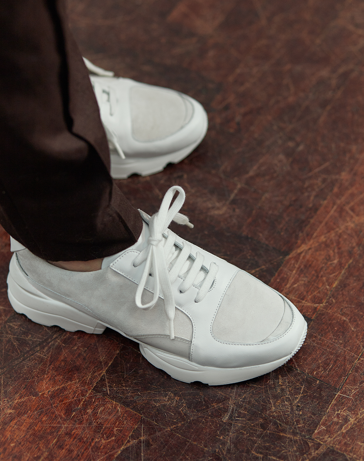 Bedra White Leather Suede Sneakers 
