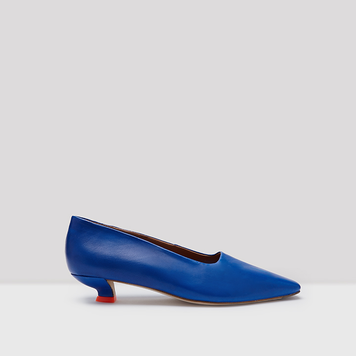 blue leather court shoes