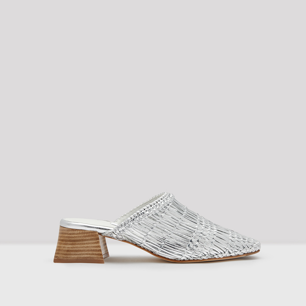 silver mules shoes