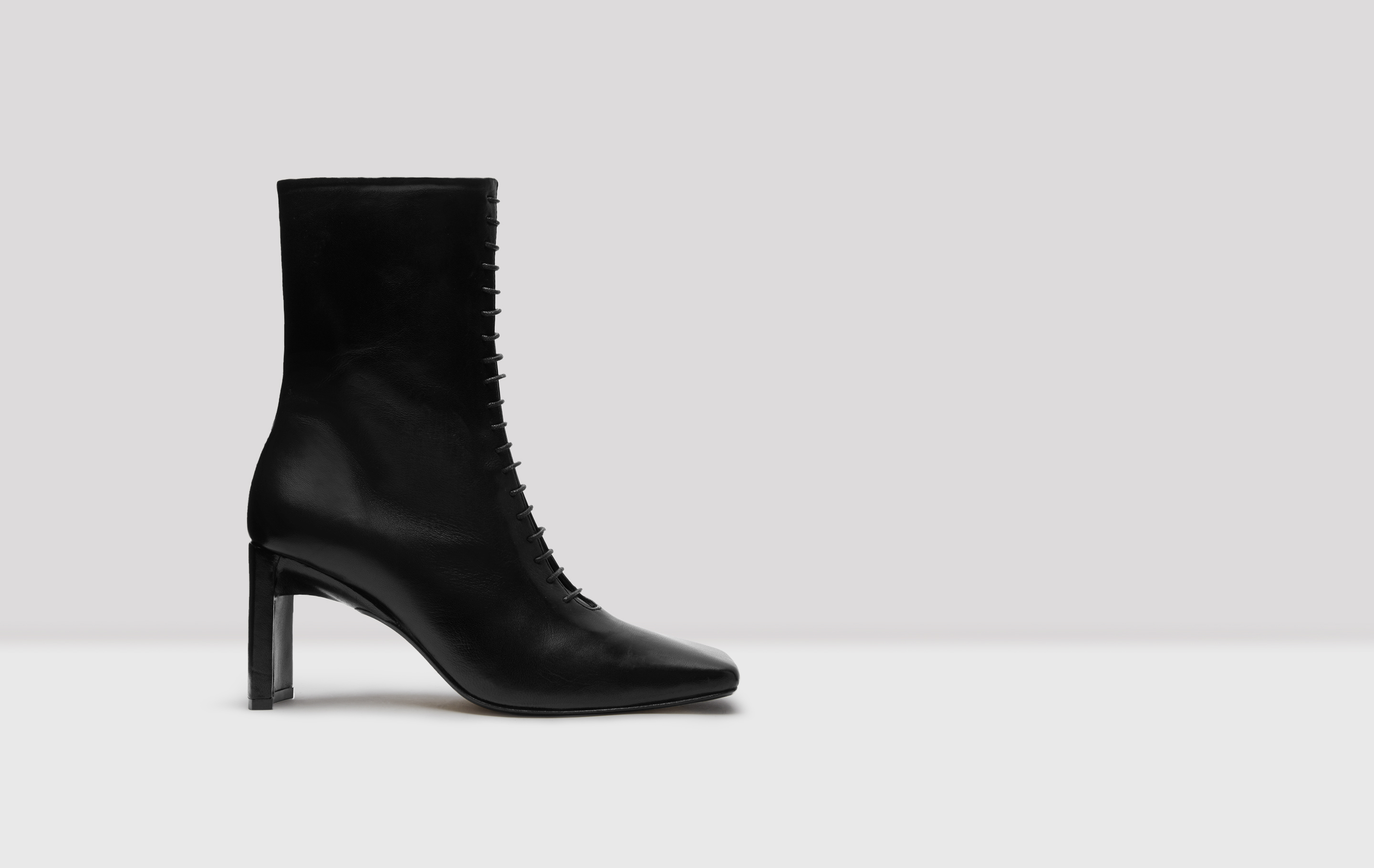 Ania Black Leather Boots // Laced Up High Heeled Boots