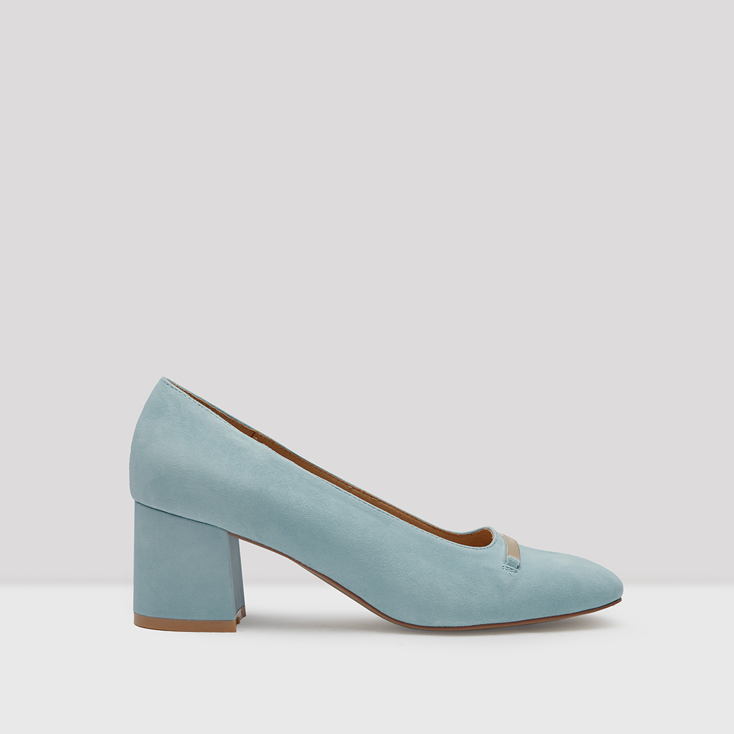 blue suede court shoes