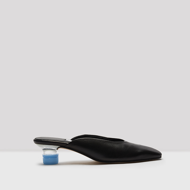 black mid heel mules