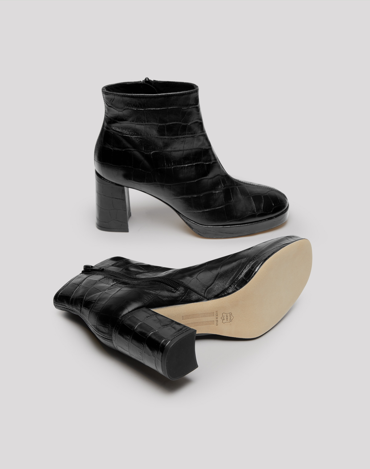 Edith Black Croc Leather Boots 