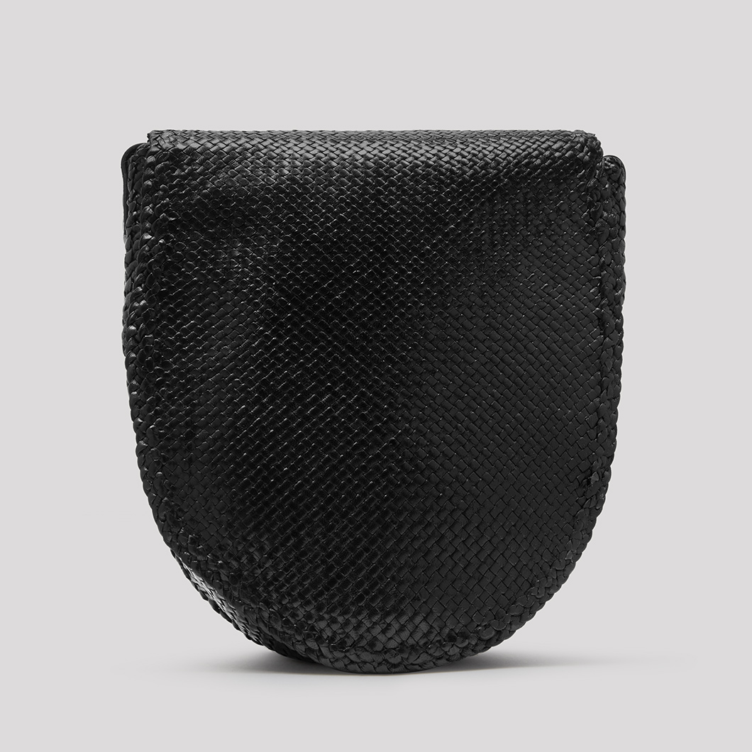 black leather woven bag