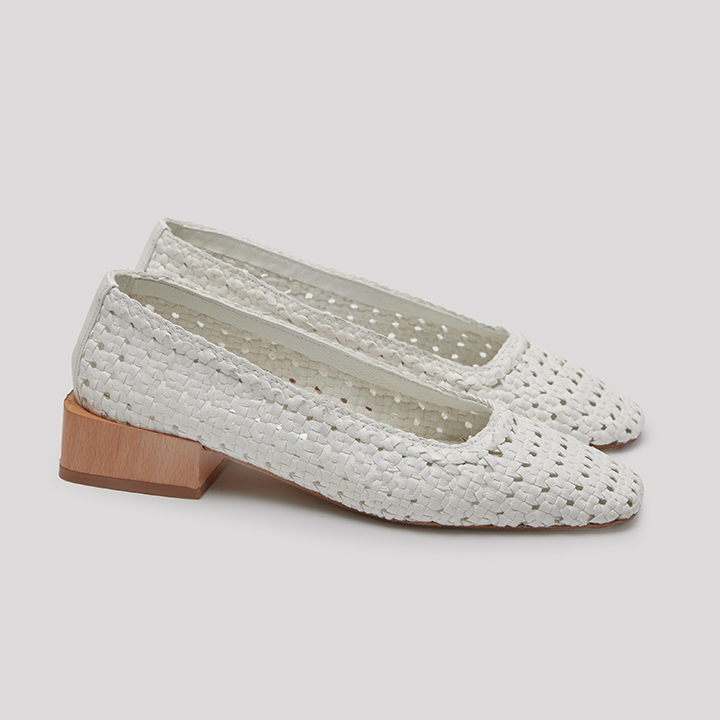 white woven shoes