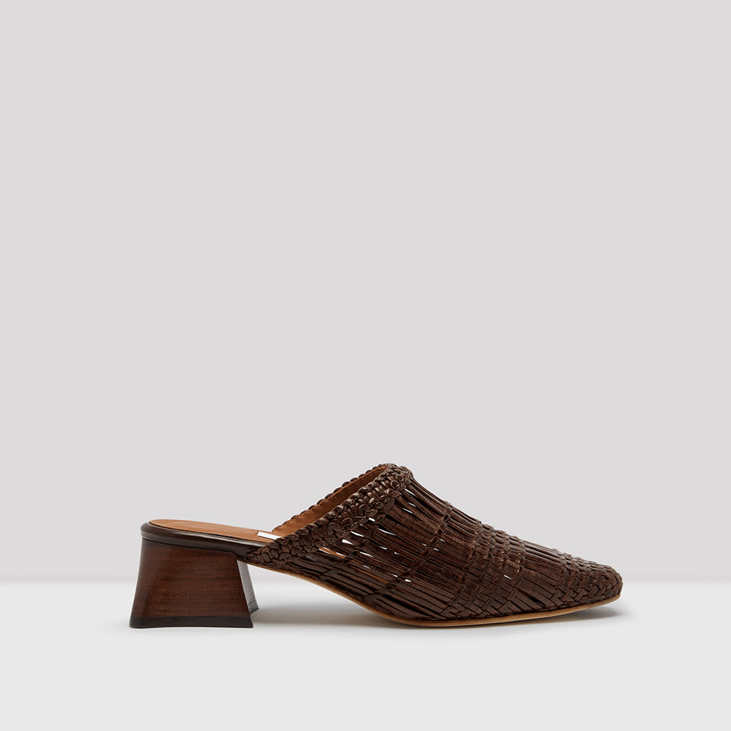 Araxie Coffee Woven Leather Mules