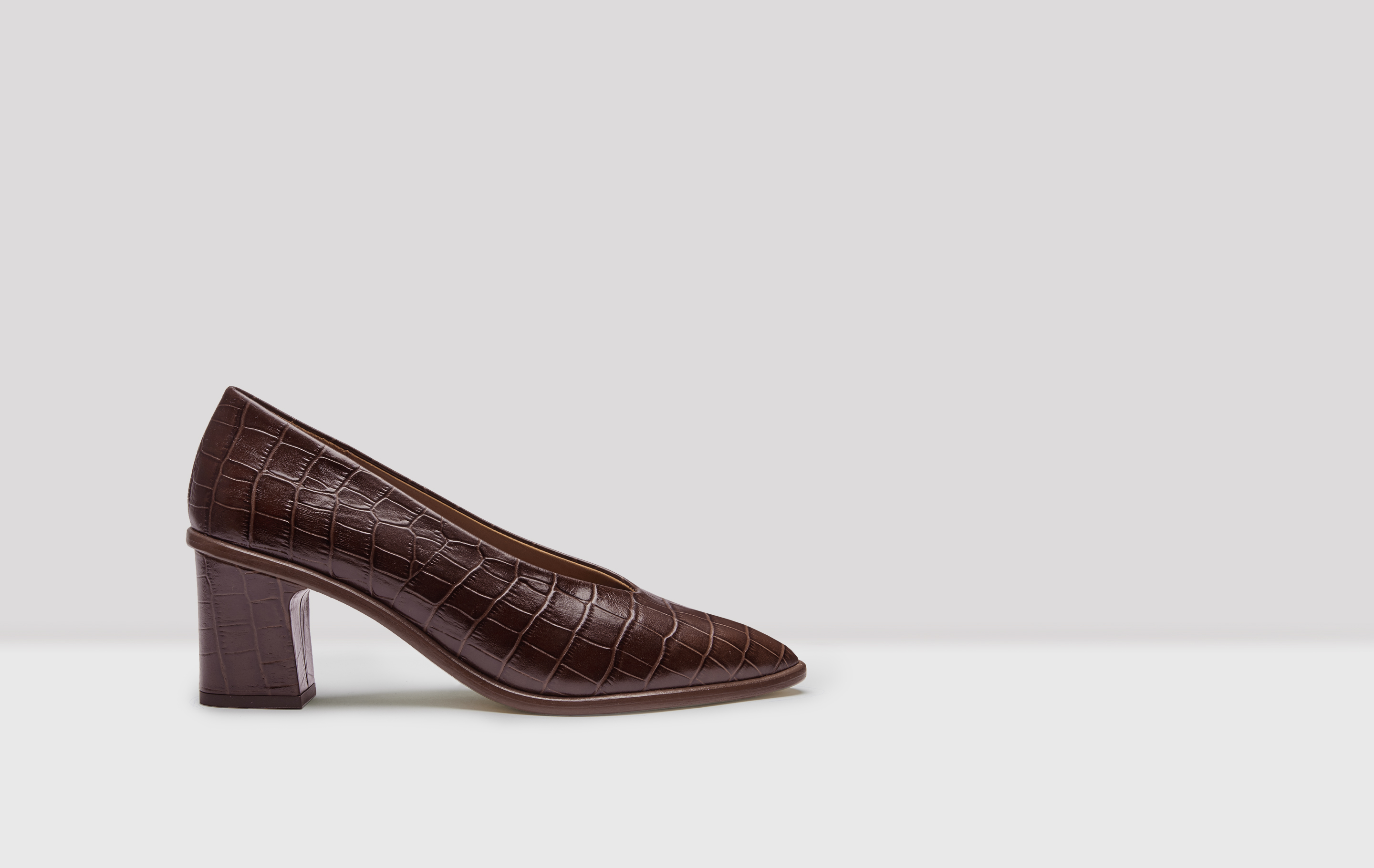 Bernadette Mahogany Croc Leather Heels 