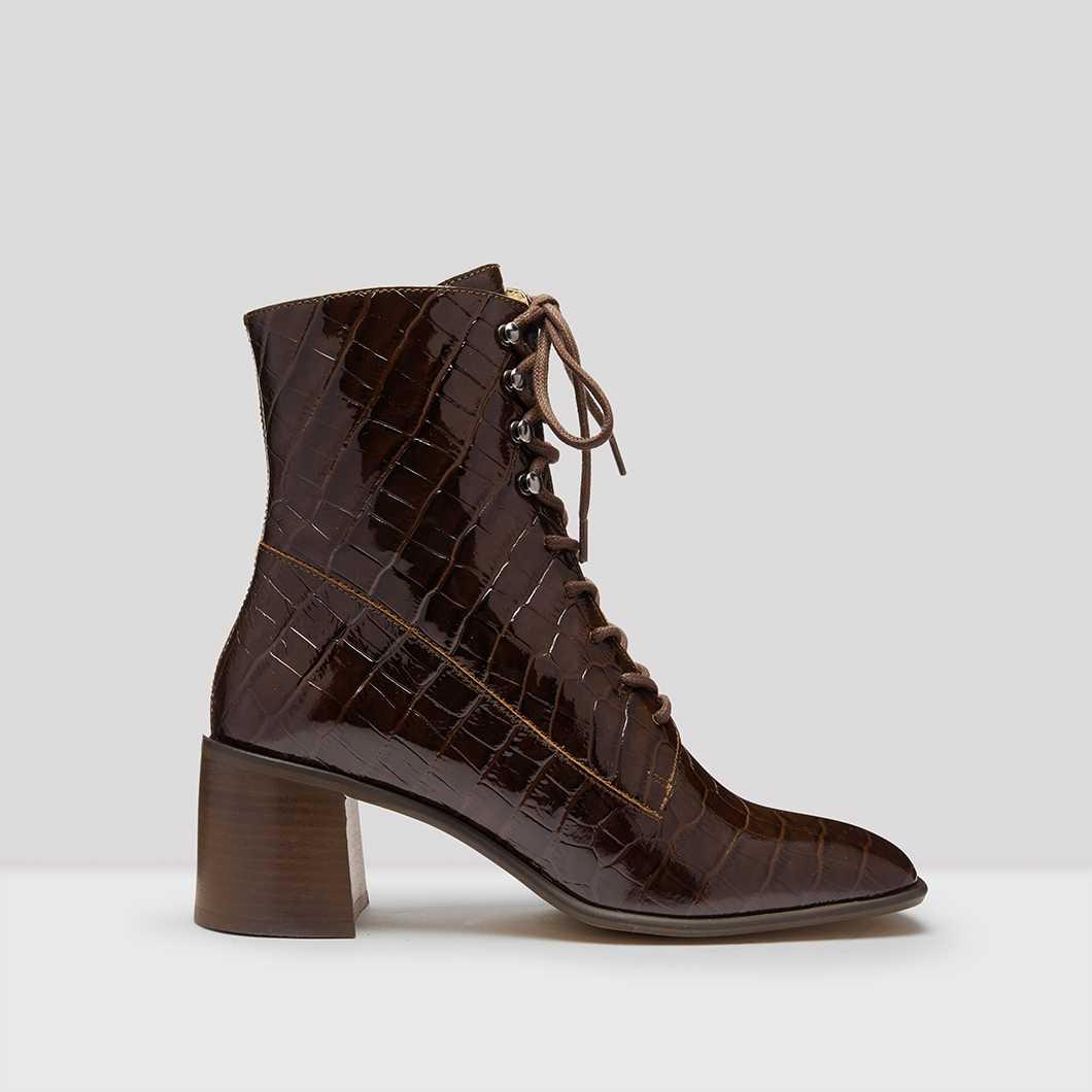 Emma Chocolate Croc Patent Ankle Boots 