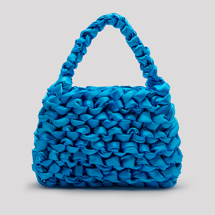 blue satin bag