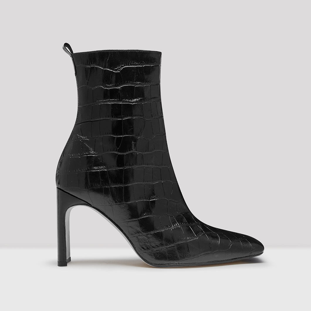 Marcelle Black Croc Leather Boots 