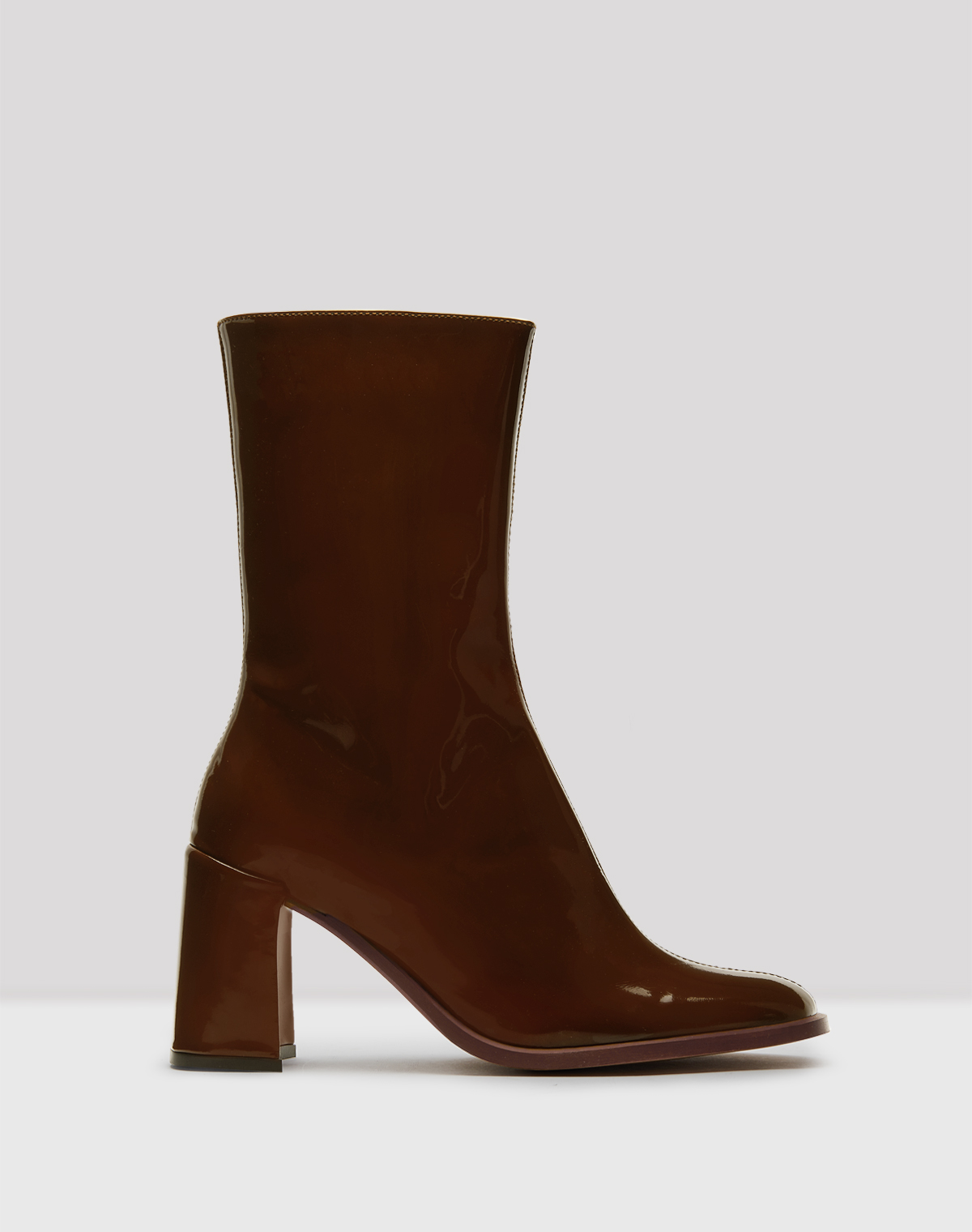 Brown patent leather booties Clearance