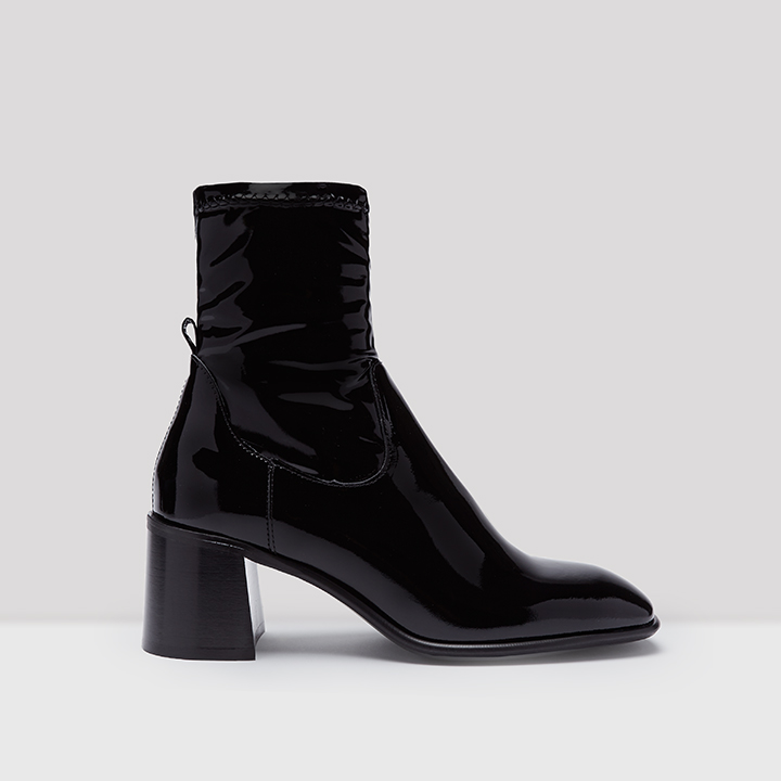black patent leather booties