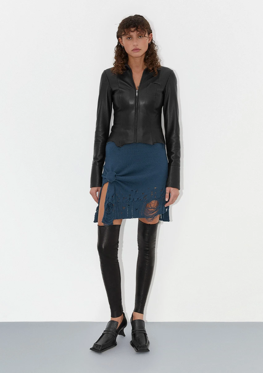 Total-numa-distressed-navy-knit-skirt-nikol-black-leather-jacket-skirt-kephri-black-leather-legs-honey-black-grain-loafers-CP-1