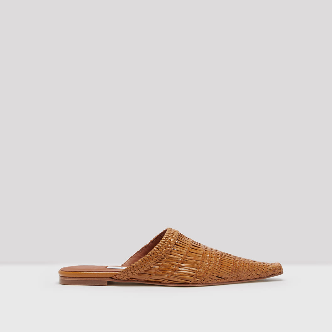 Erica Chenywood Woven Leather Mules