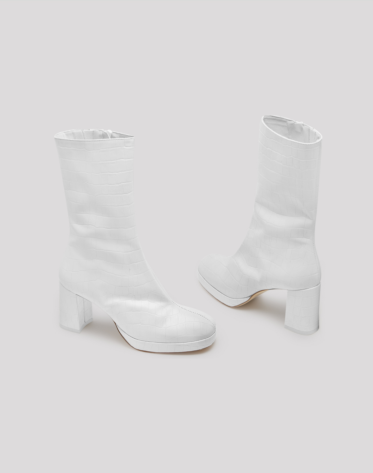 Carlota White Croc Leather Boots 