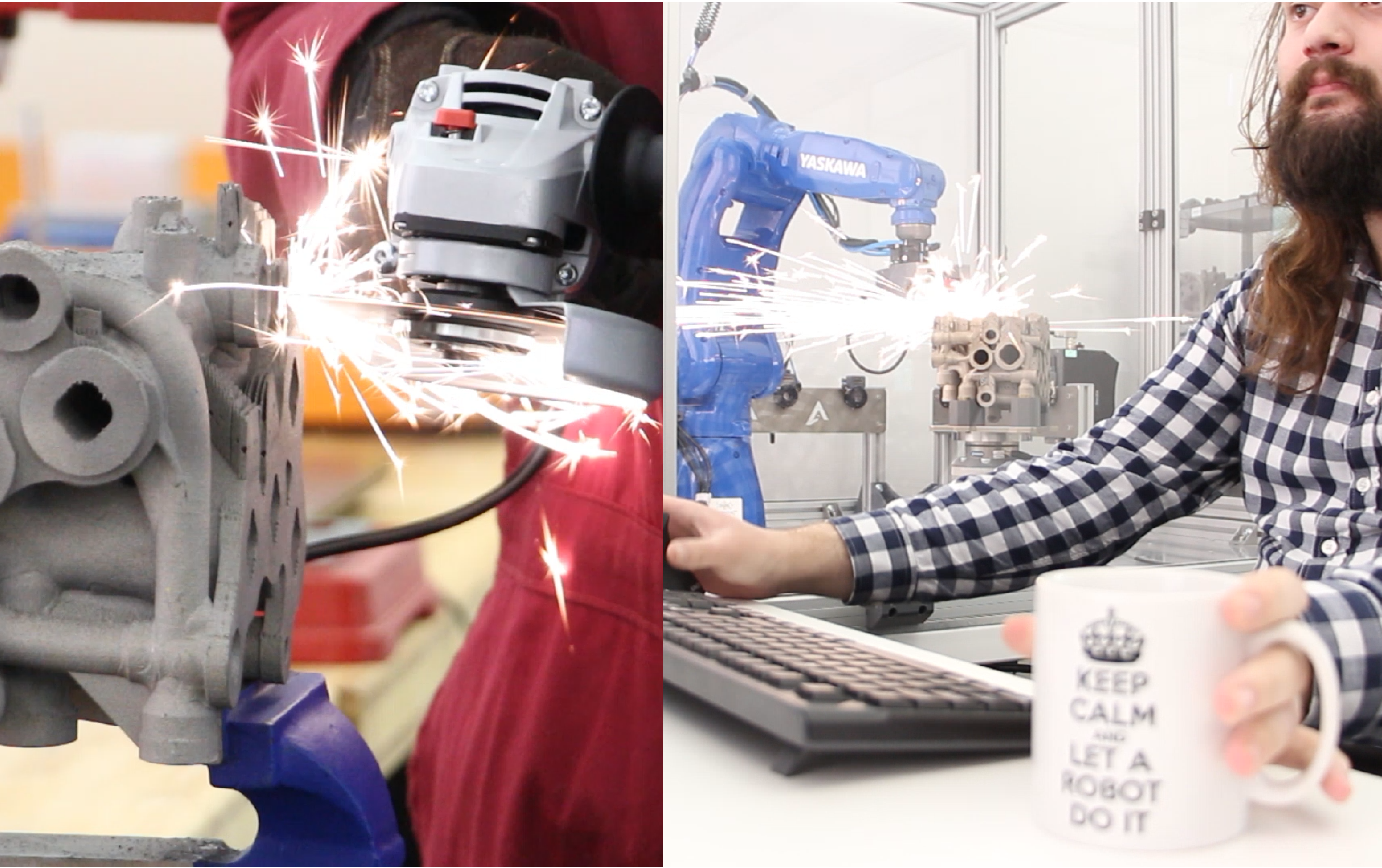 Manual versus automated post processing of a metal manifold part