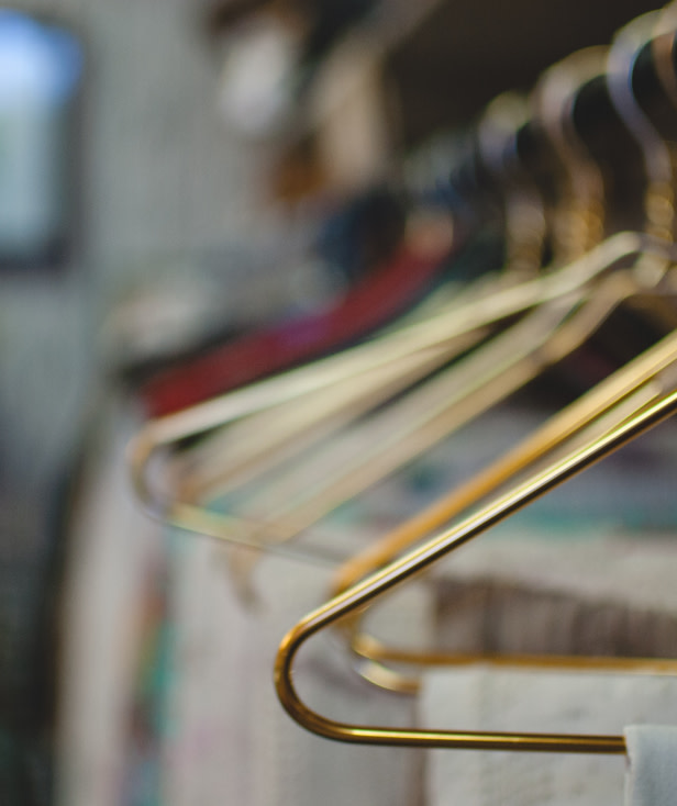closeup of clothes hangers