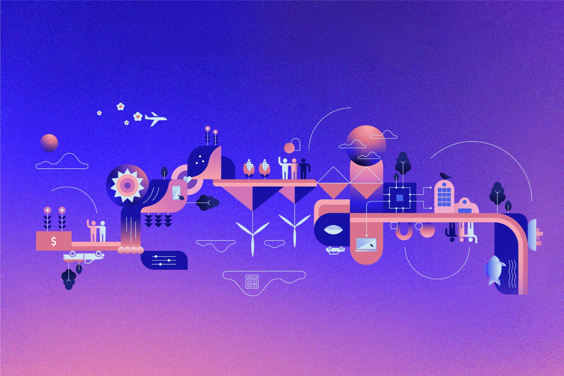 Graphic vector illustration representing Indigo Slate sustainable business path