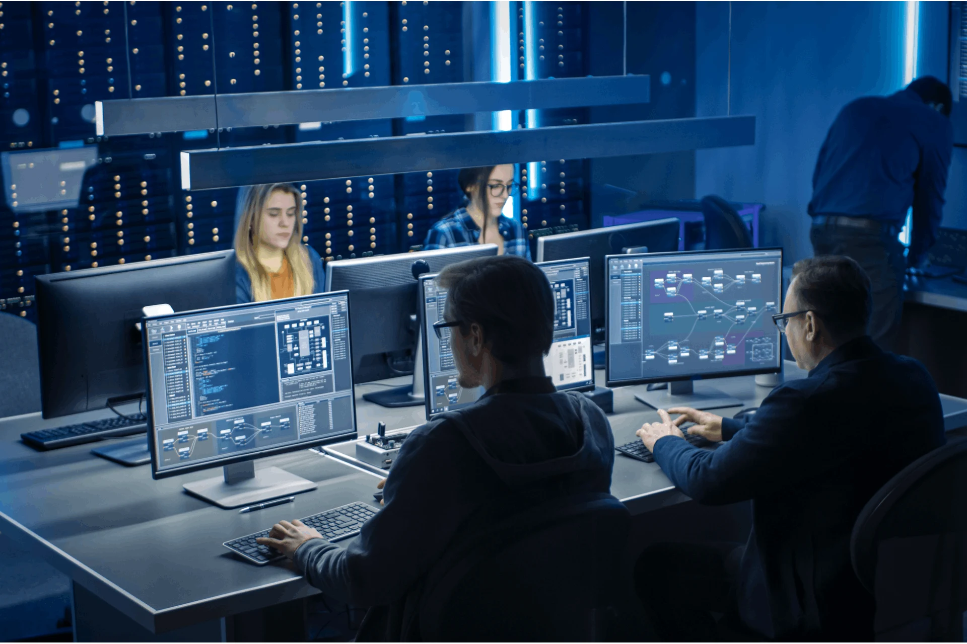 Team monitoring cyber security operations at a control center