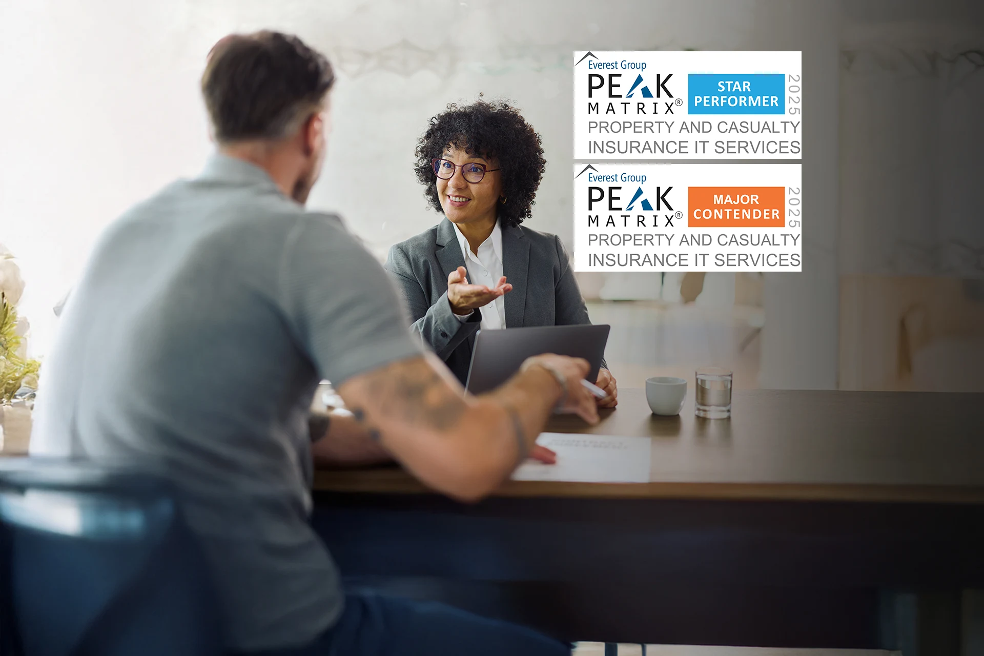 Discussion showing Everest Group's PEAK Matrix for P&C Insurance IT Services
