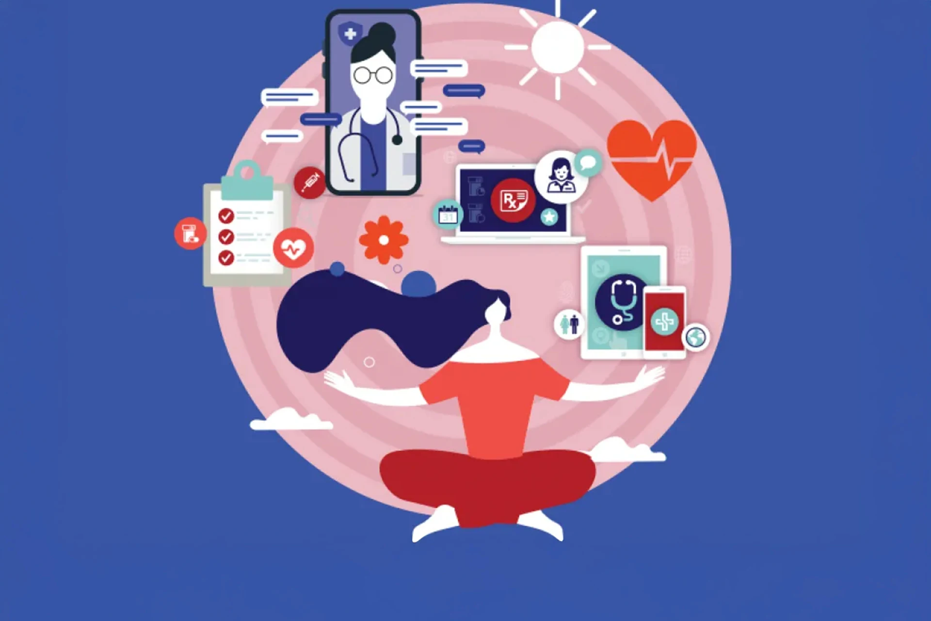 Human-centered digital healthcare experience illustration
