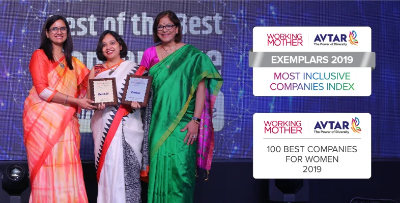 Three female executives receiving corporate awards at Best Companies for Women