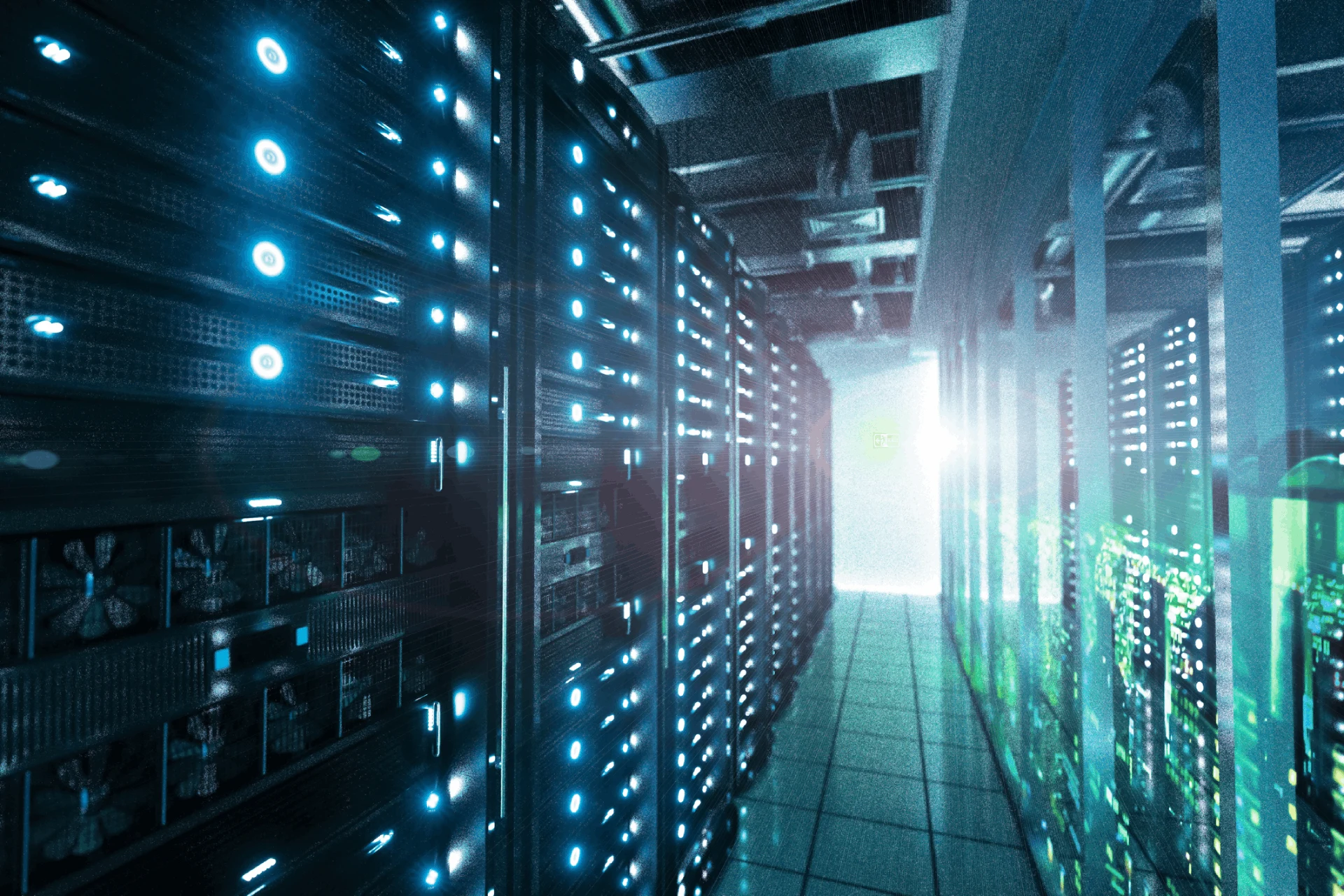 Server room corridor showcasing advanced technology for backup services