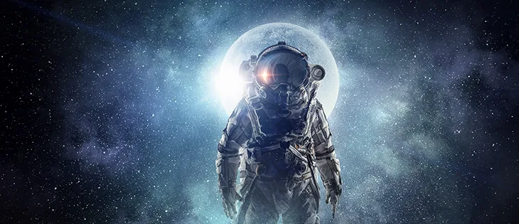 Astronaut in space with moon backdrop for Nutanix Next Americas conference