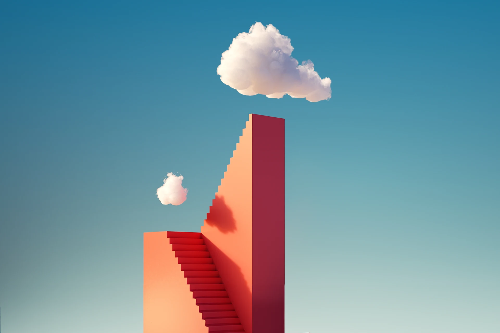 Abstract representation of stairs leading to clouds symbolizing growth.