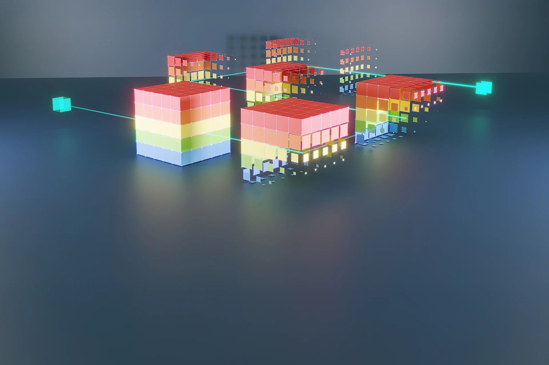 Three colorful cubes interconnected to represent feature engineering concepts
