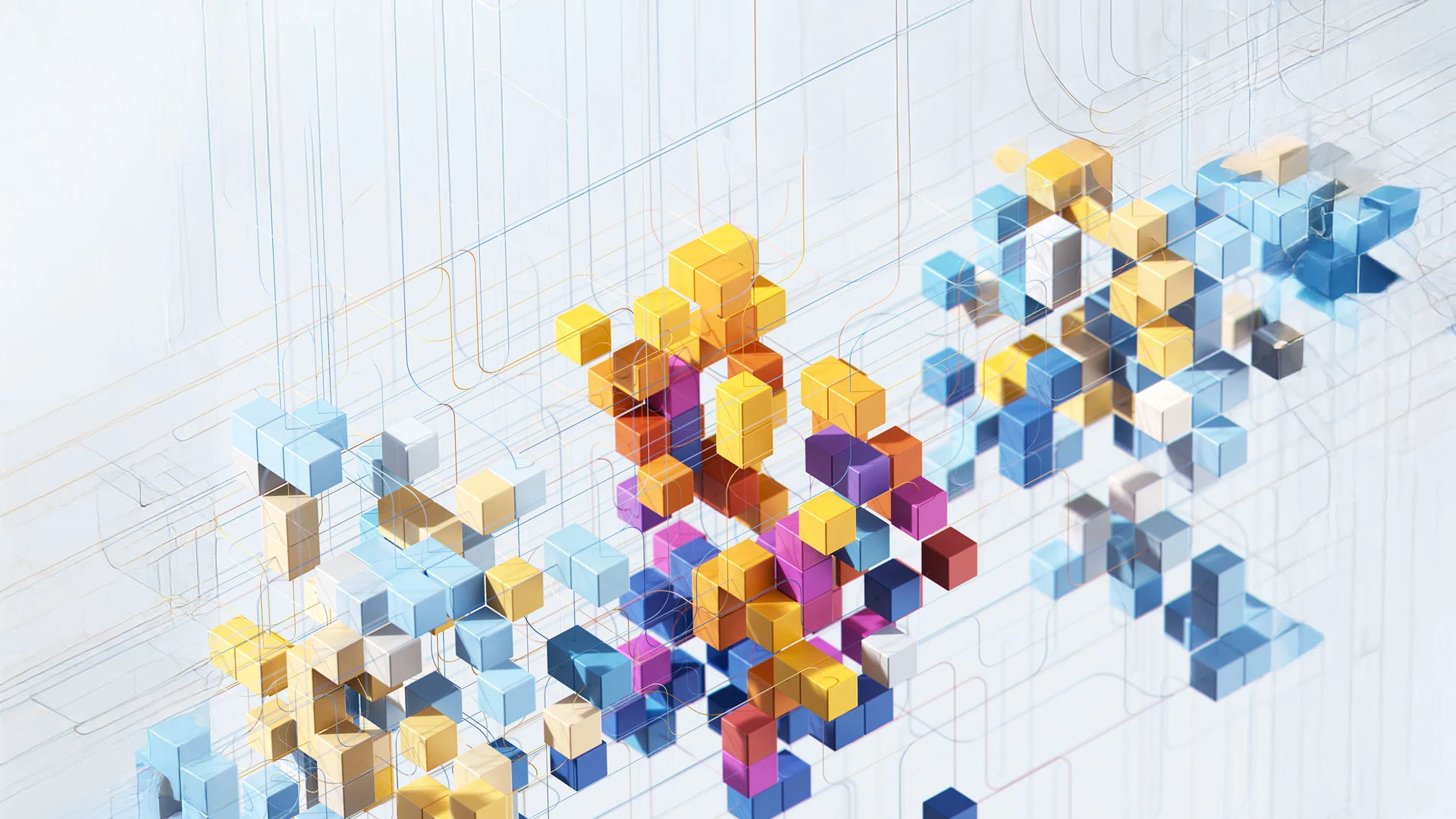 Abstract representation of data blocks for SaaS modernization concepts.