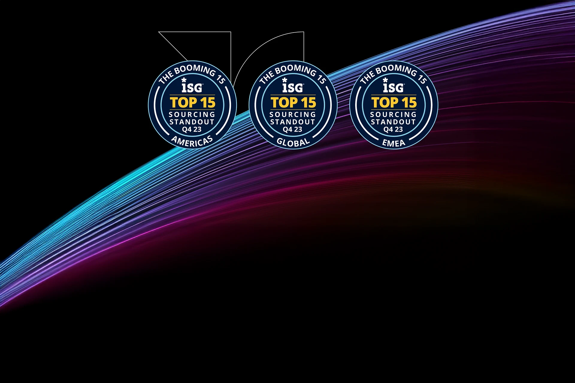 ISG Top 15 Sourcing Standout Q4 2023 badges for Americas Global and EMEA